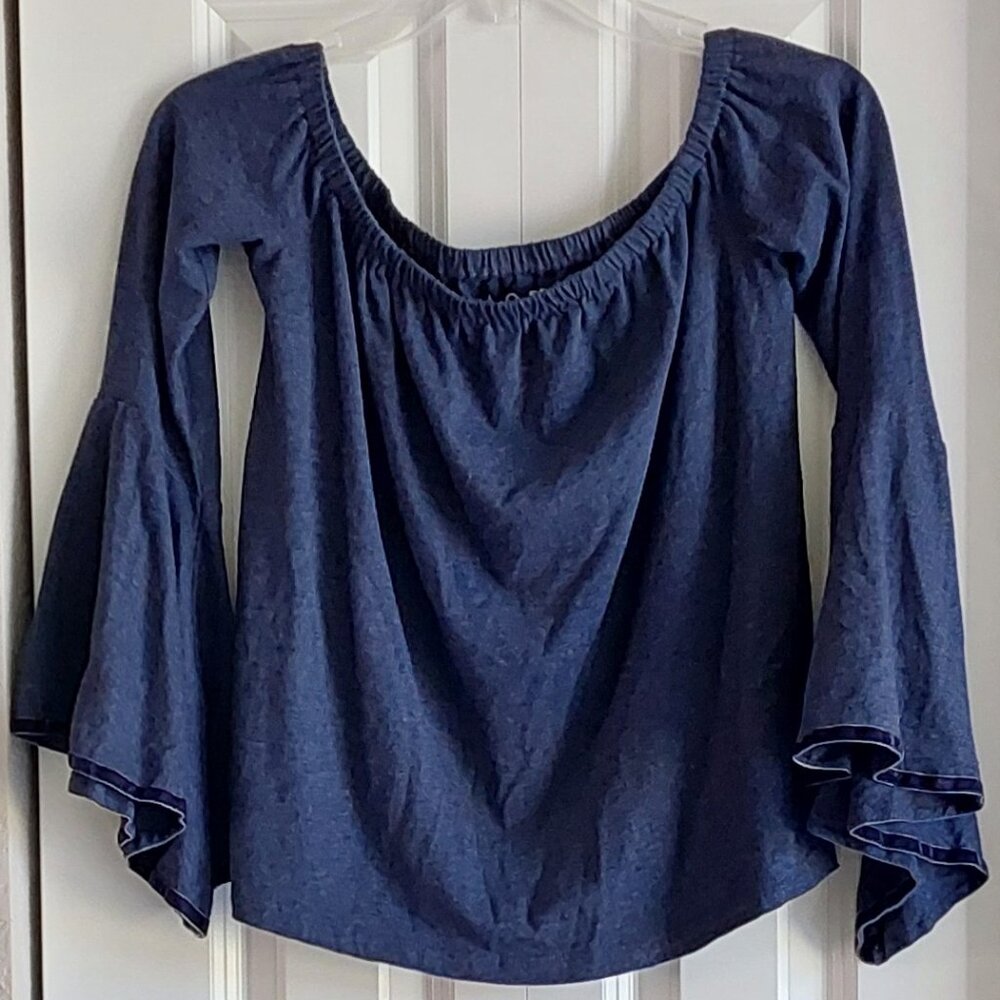 LOFT Bell-sleeved Womens Scoop Neck Top in Blue Size XS